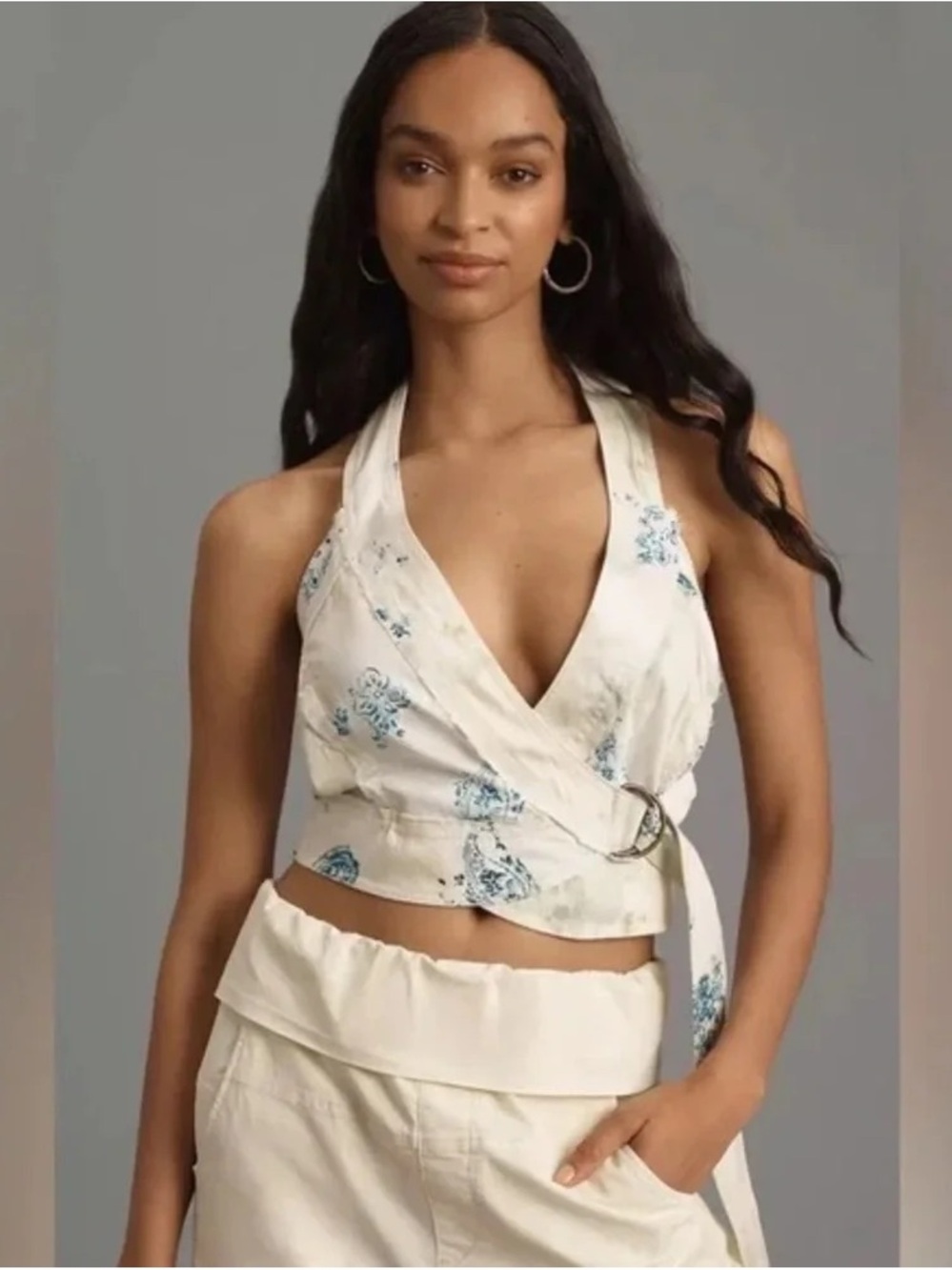 Anthropologie | Pilcro Halter Buckle Wrap Top Light Blue  XL